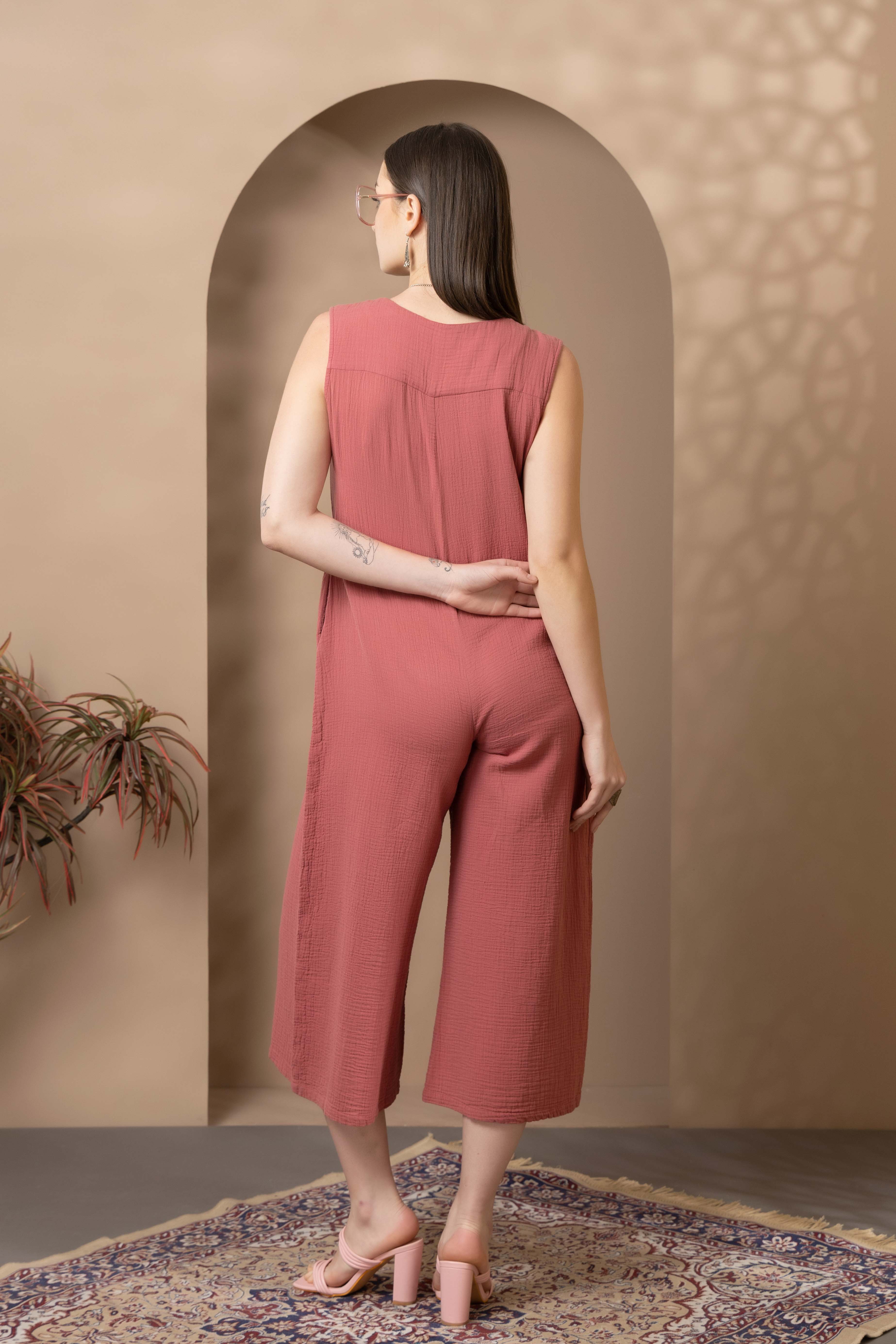 Dusty Rose Cotton Gauze Jumpsuit