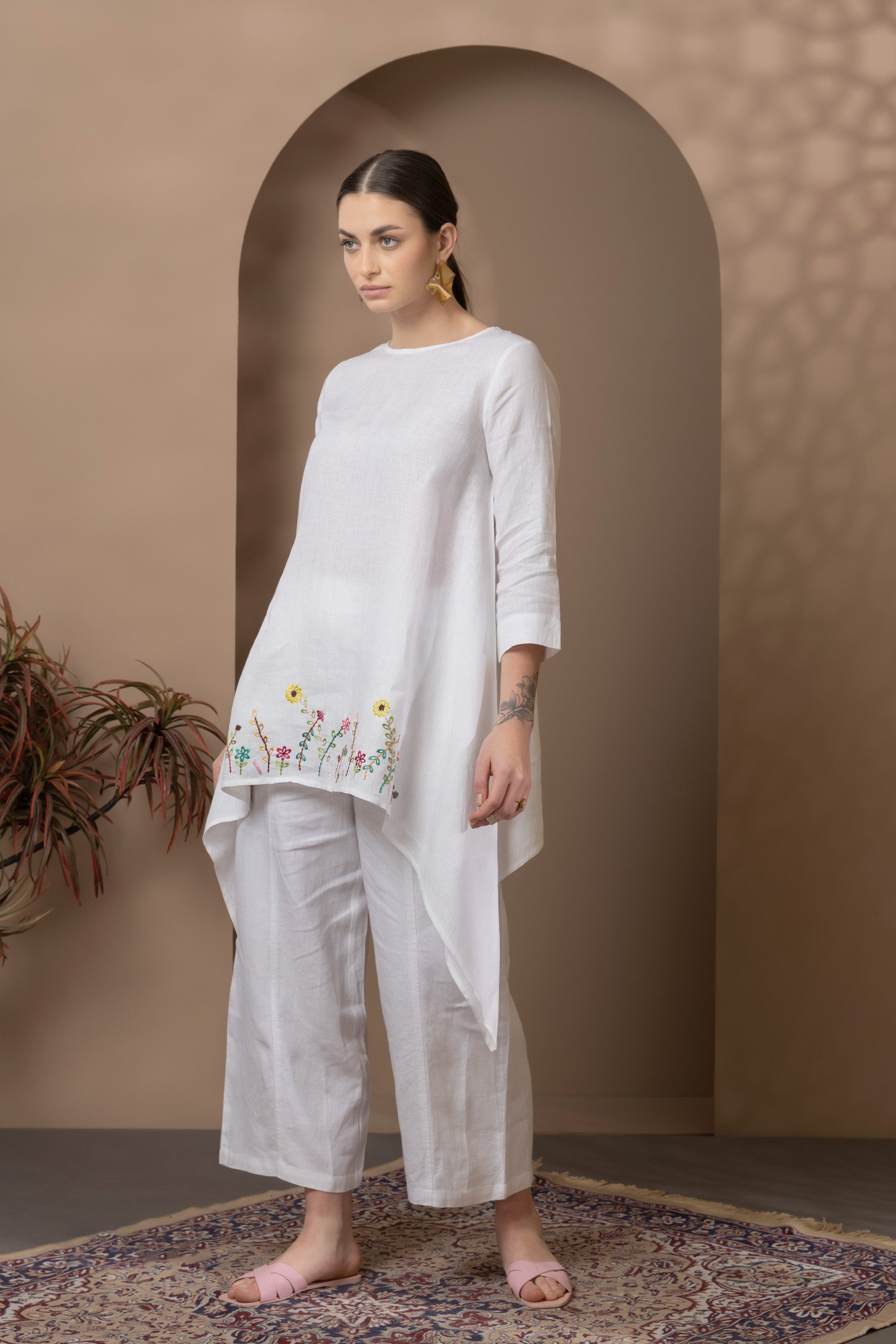 White Linen Embroidered Co-Ord Set