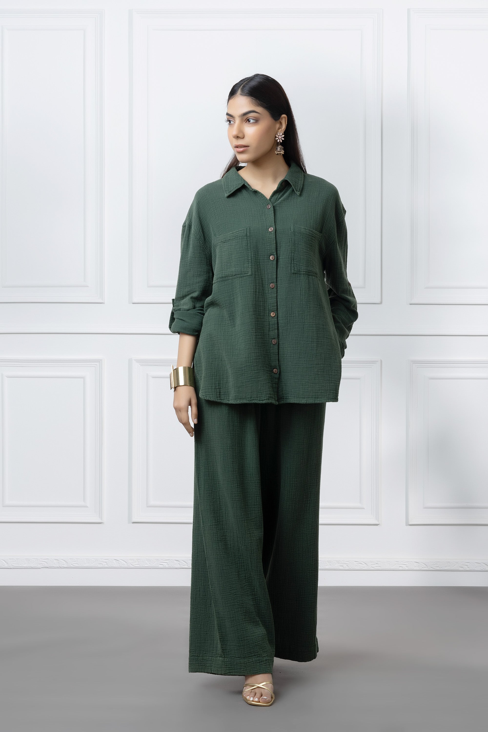 Dark Green Gauze Co Ord Set