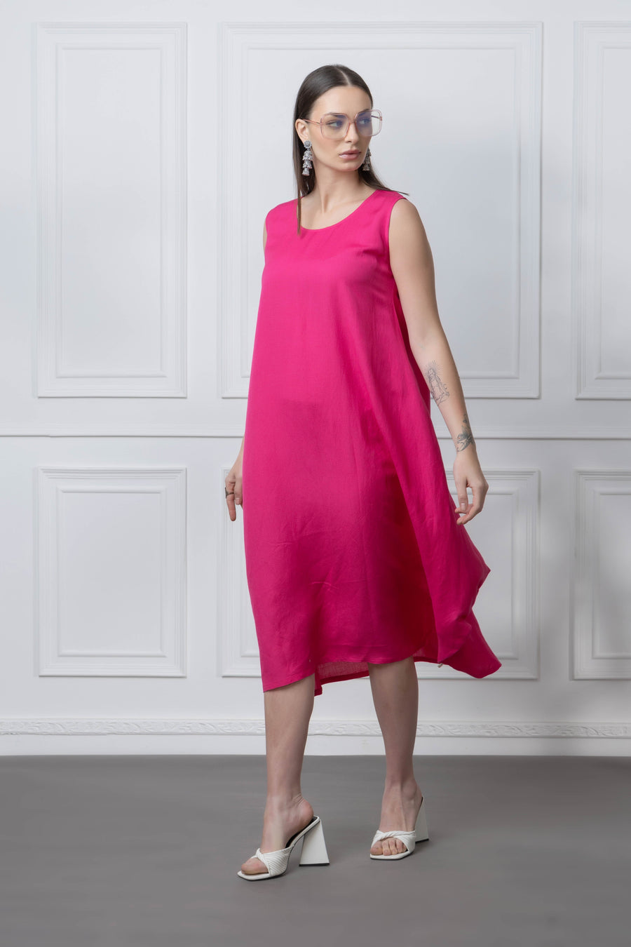 Dark Pink Linen Dress