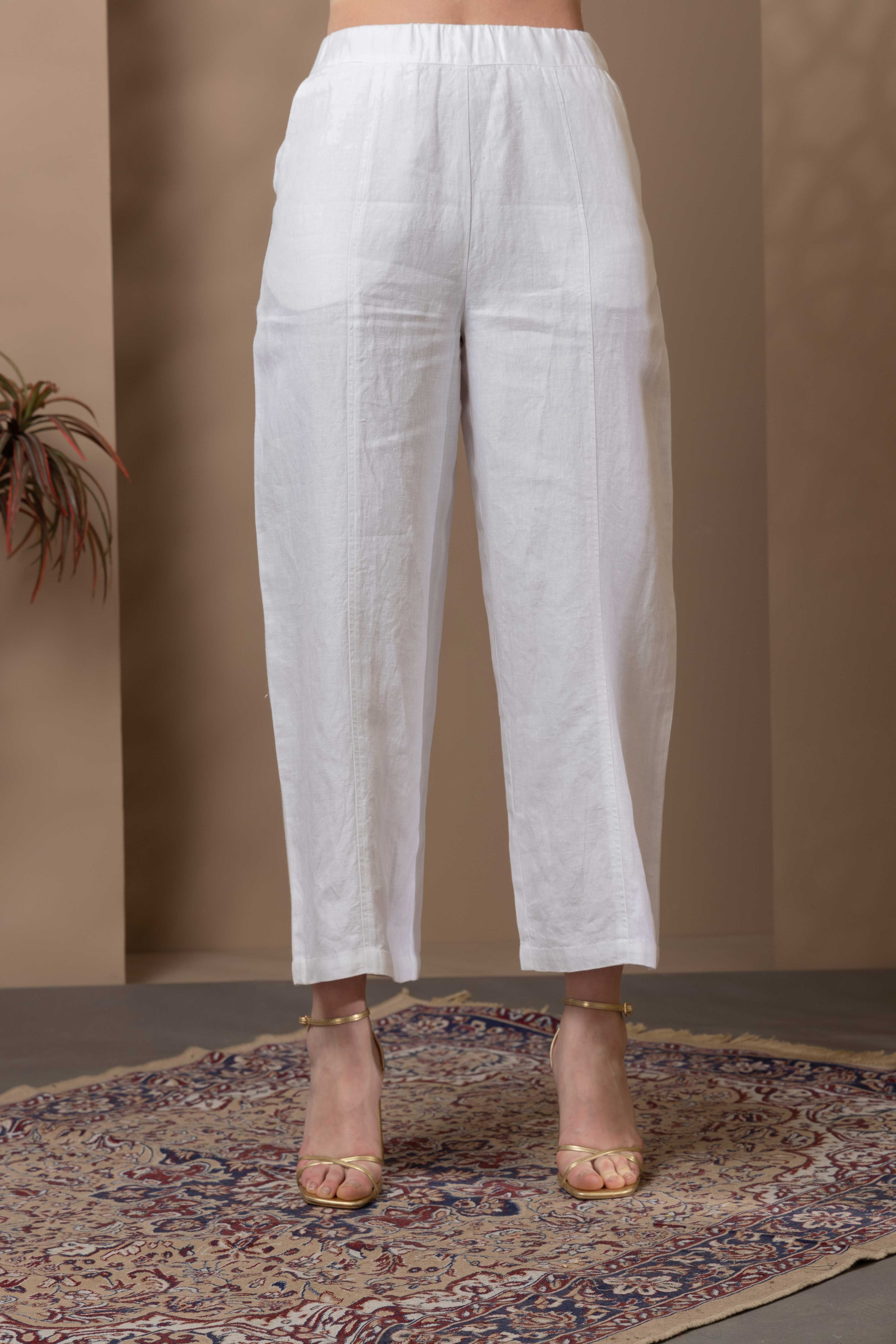 White Linen Straight Pants