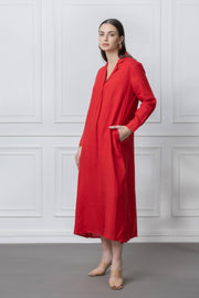 Red Solid Linen Dress