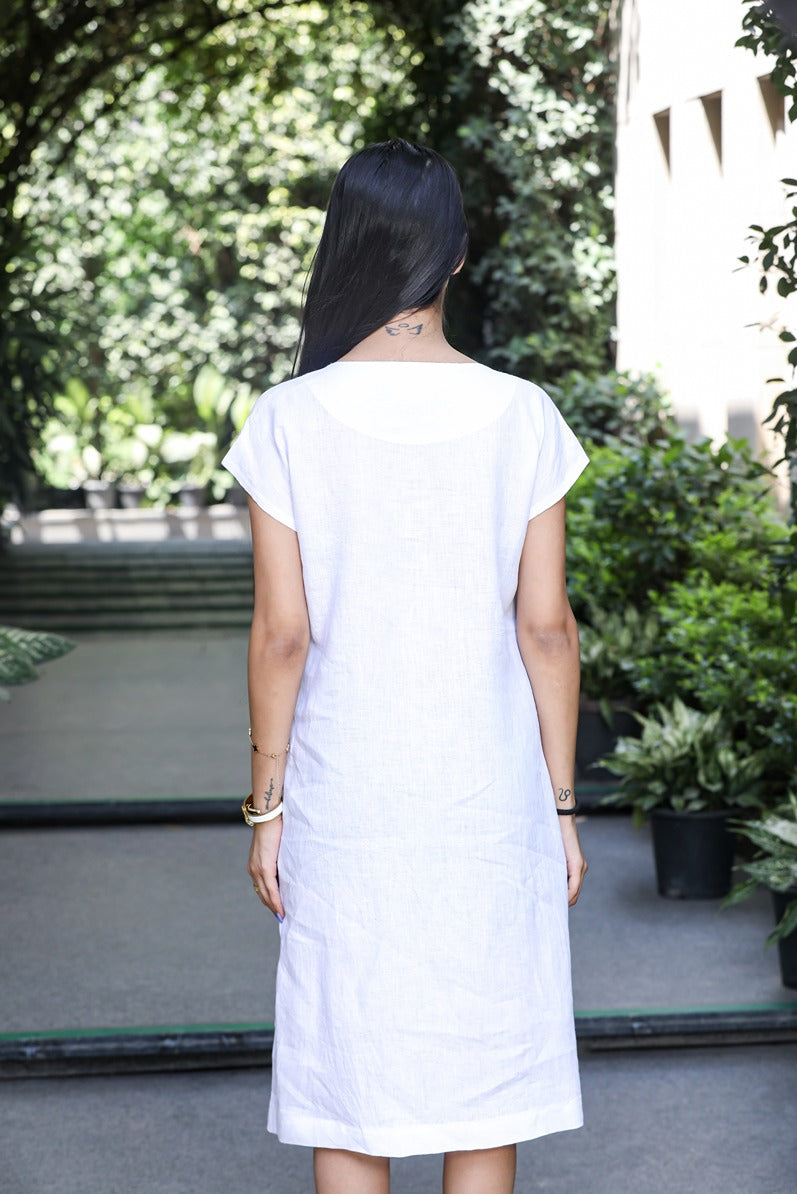 White Dress With Black Rose Embroidery