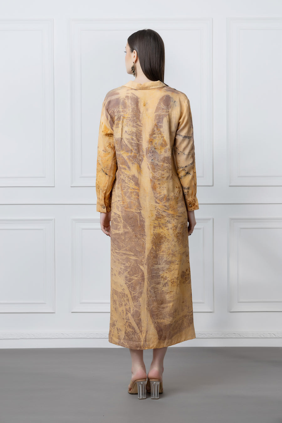 Herbal Leaf Print Linen Dress