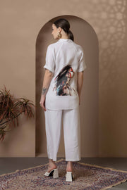 Elegant White Print Blouse & Pant Set