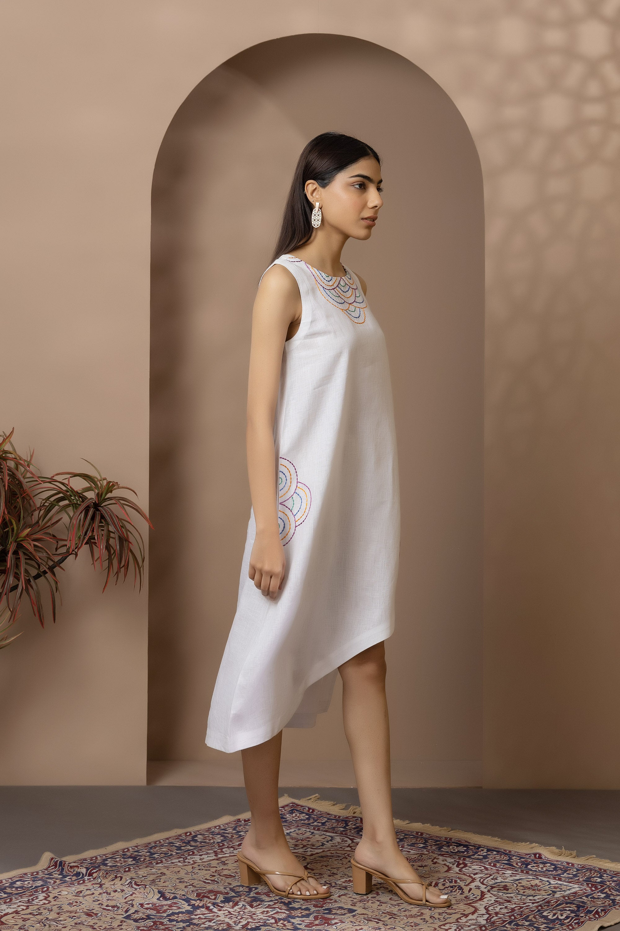 Multi-Colour Embroidered White Dress