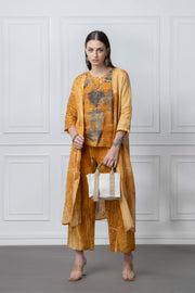 Mustard Organic Print Linen 3pc Co Ord Set