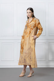 Herbal Leaf Print Linen Dress