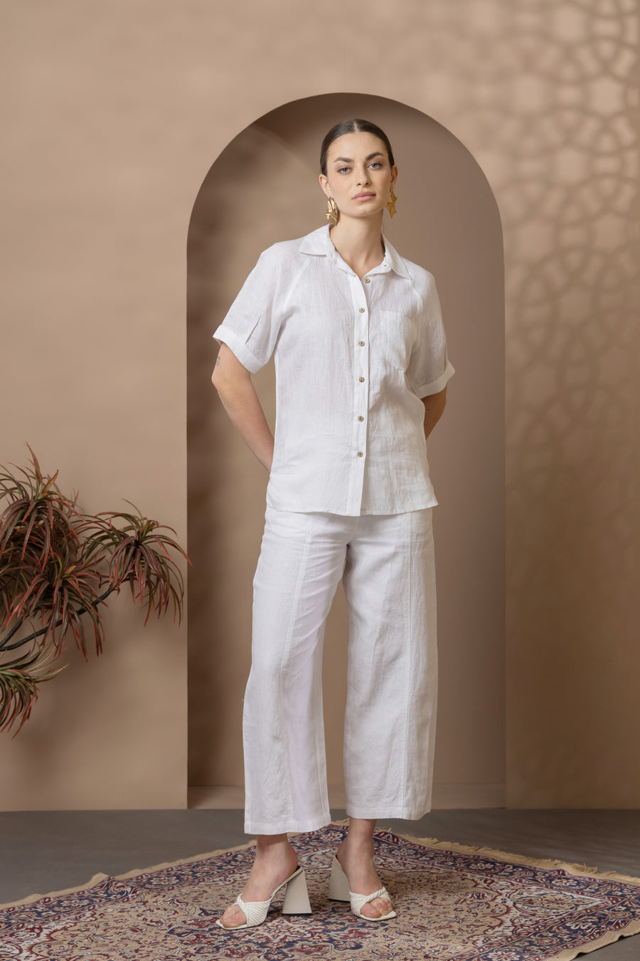 Elegant White Print Blouse & Pant Set