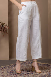 White Linen Straight Pants