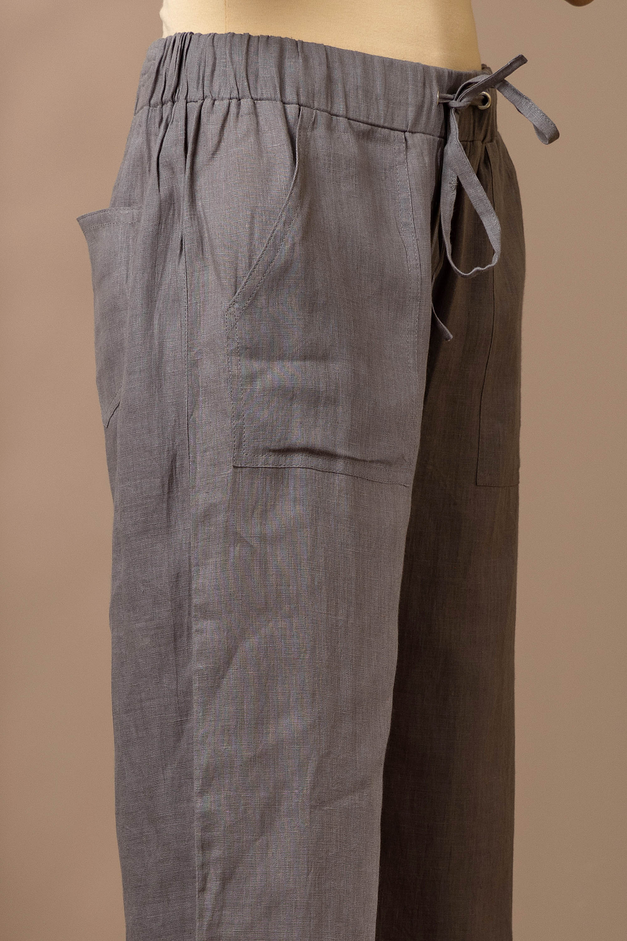 Dark Grey Linen Co-Ord Set With Embroidery