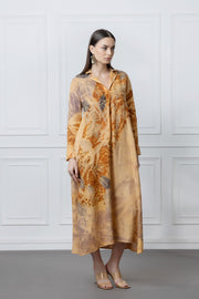 Herbal Leaf Print Linen Dress