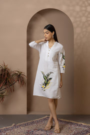 Palm Print Linen Dress