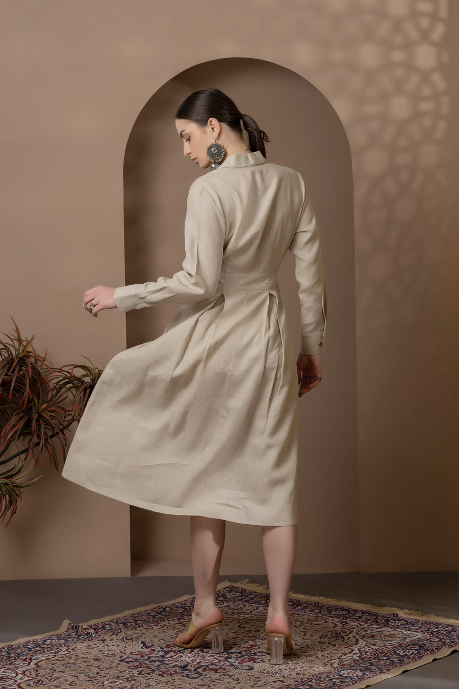 Natural Linen Dress With Collar