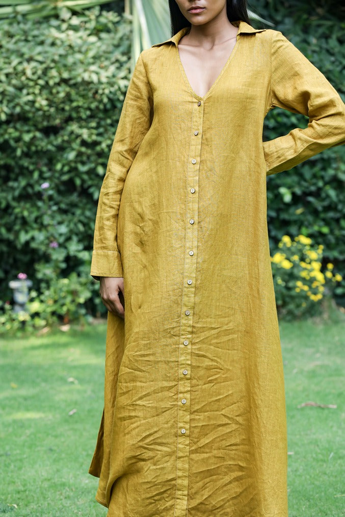 Bronze Linen Open-Front Dress