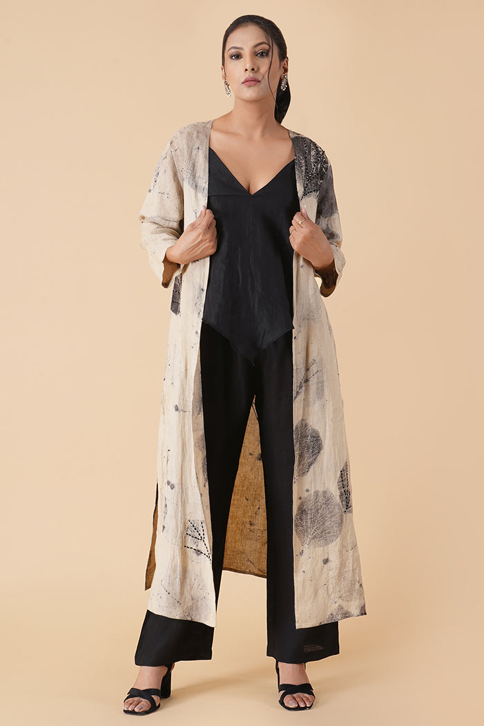 Leaf Print Linen Shrug