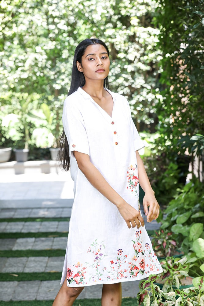 White Multi-Color Print Dress