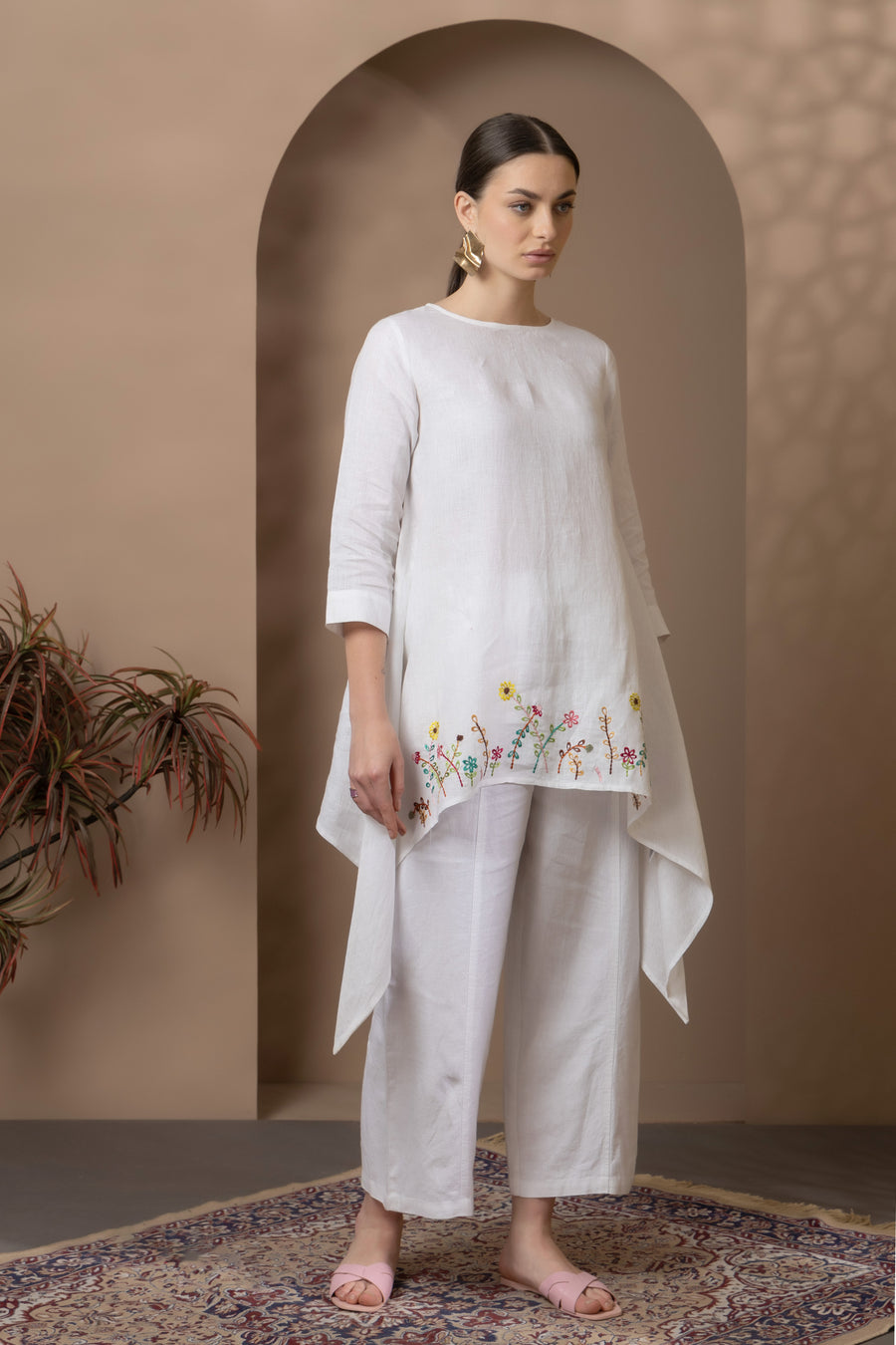 White Linen Embroidered Co-Ord Set