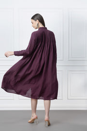 Wine Linen Pintuck Pleats Dress