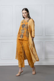 Mustard Organic Print Linen 3pc Co Ord Set