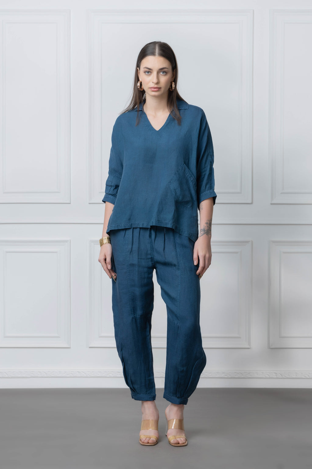 Dark Blue Linen Co-Ord Set