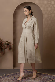 Natural Linen Dress With Collar