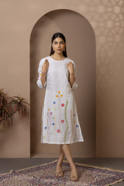 White Linen Embroidered Midi Dress