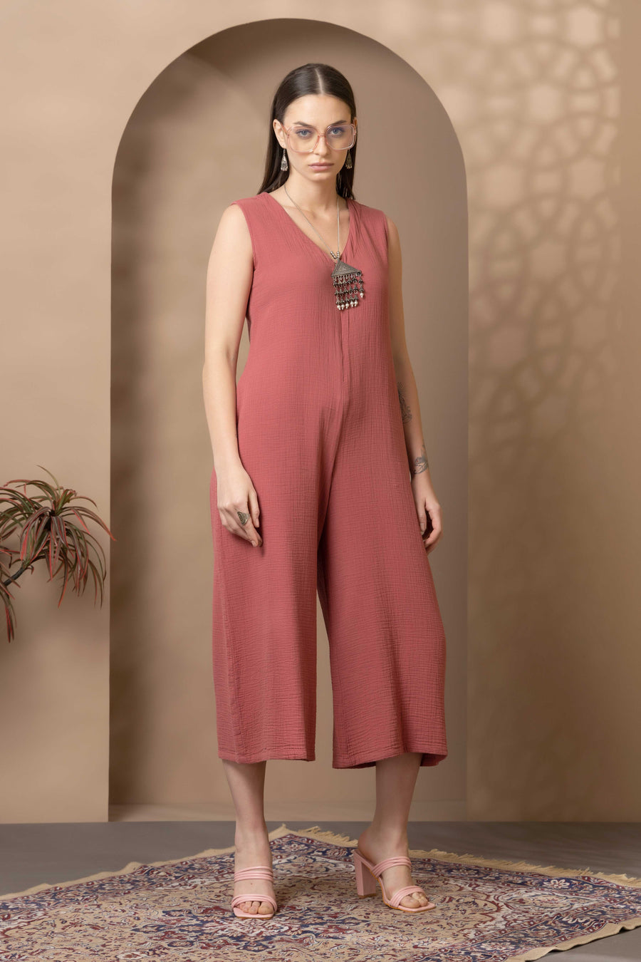 Dusty Rose Cotton Gauze Jumpsuit