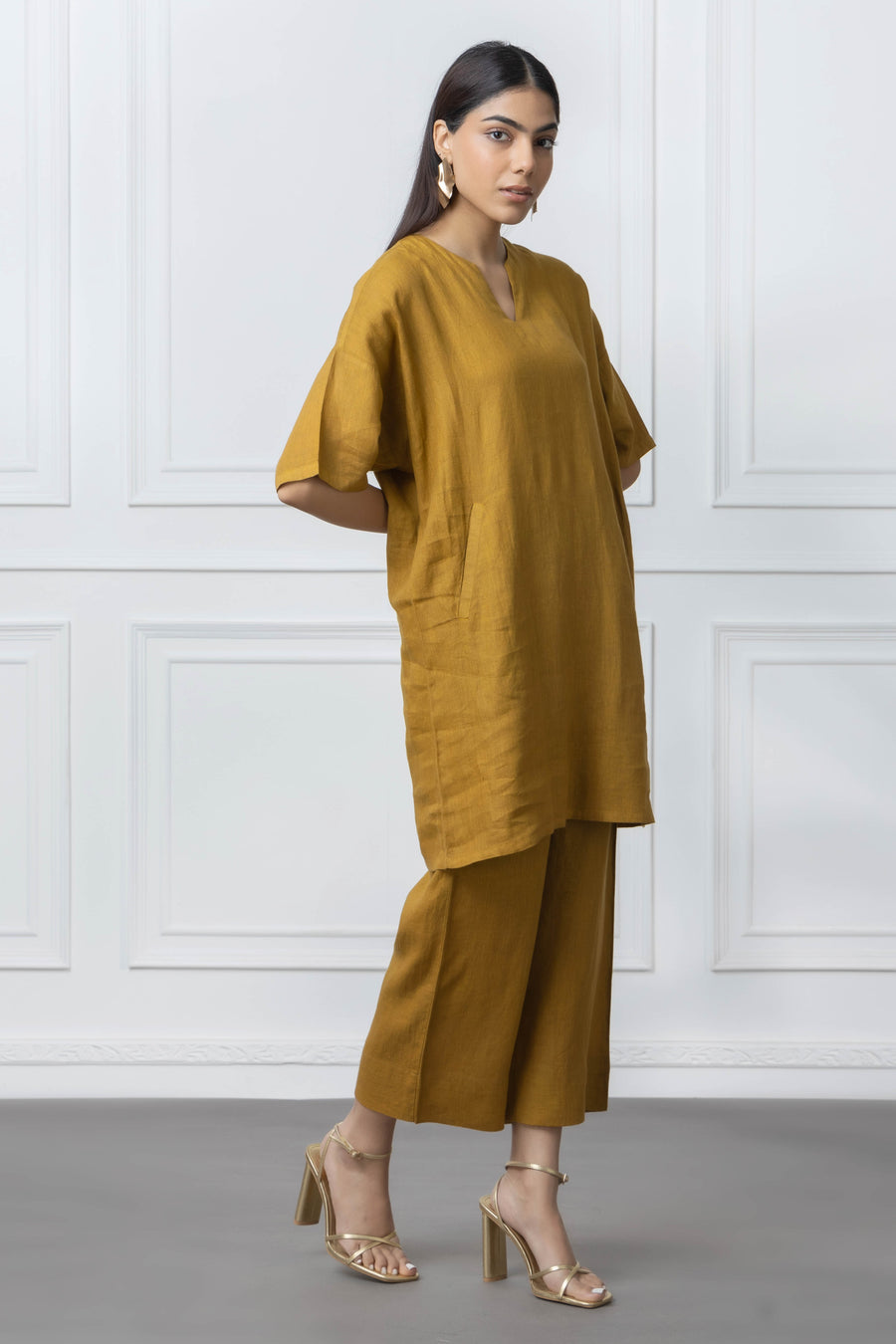 Mustard Linen 2 Pc Co Ord Set