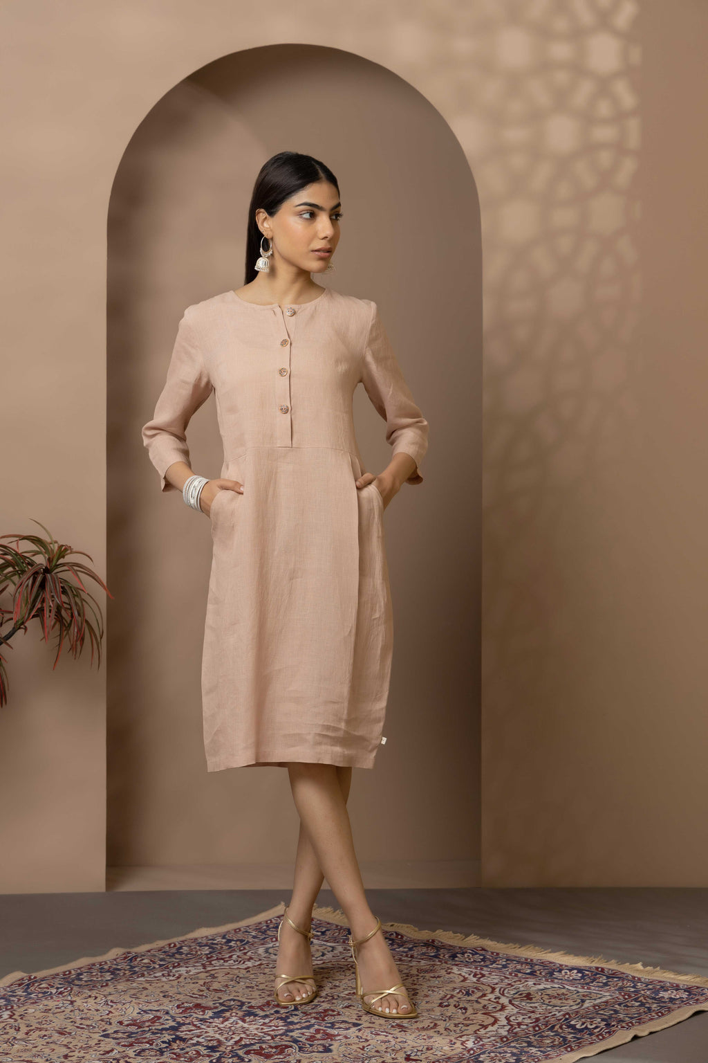 Peach Knee Length Dress