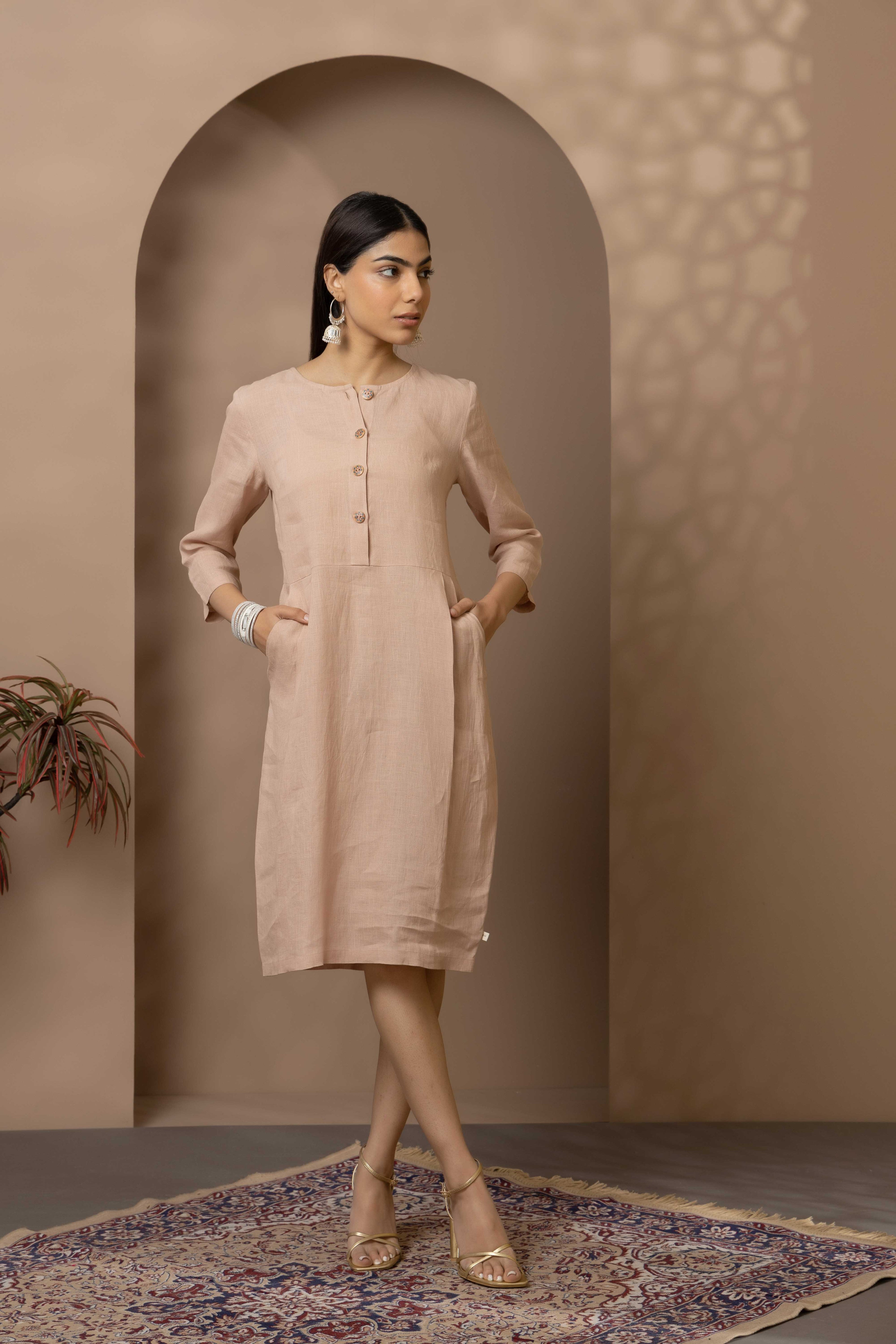 Peach Knee Length Dress
