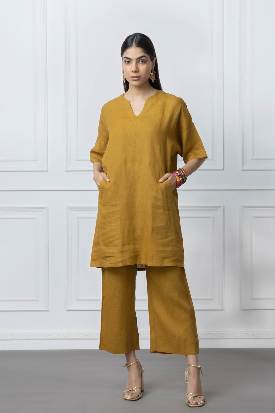 Mustard Linen 2 Pc Co Ord Set