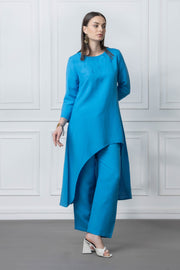 High Low Turquoise Linen Tunic & Pants Co Ord Set