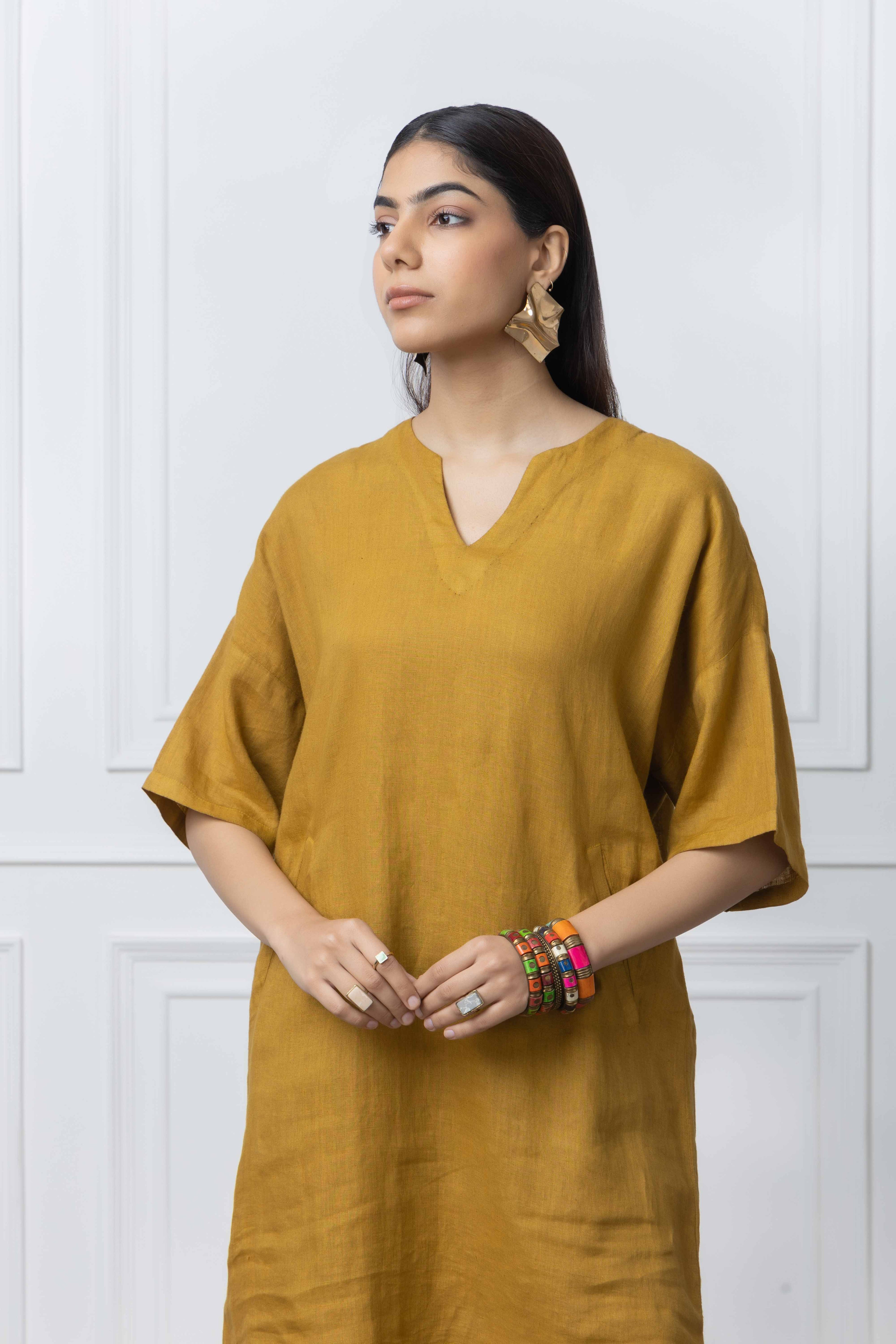 Mustard Linen 2 Pc Co Ord Set