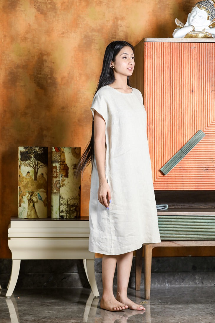 Natural Linen Round Neck Dress