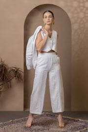 White Linen Straight Pants