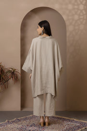 Natural Linen Oversize Blouse With Pant Co Ord Set