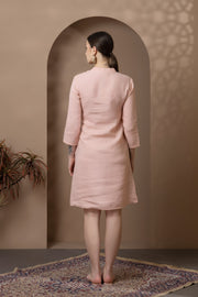 Pink Linen Dress With Embroidery