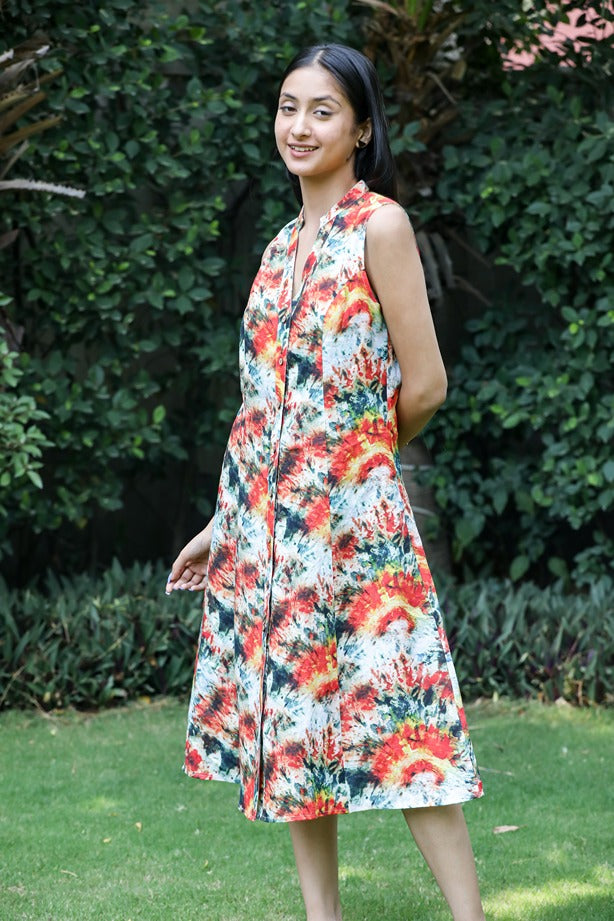 Linen Dress With Colourful Print