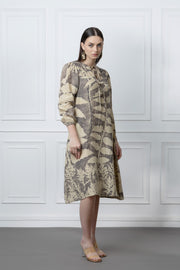 Organic Herbal Print Linen Dress With Front Keyhole