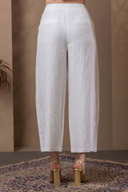 White Linen Straight Pants