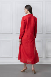 Red Solid Linen Dress