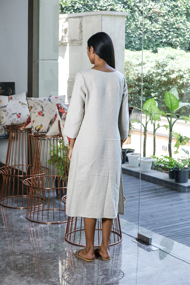 Embroidered Natural Linen Dress