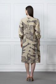 Organic Herbal Print Linen Dress With Front Keyhole