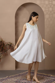 Embroidered Neck White Dress