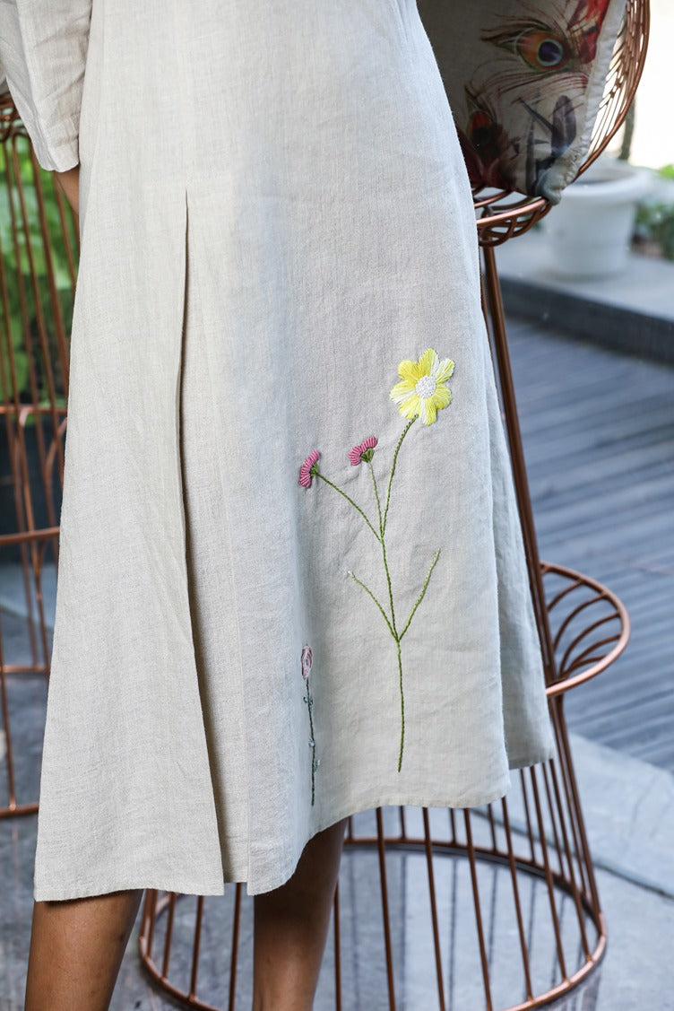 Embroidered Natural Linen Dress