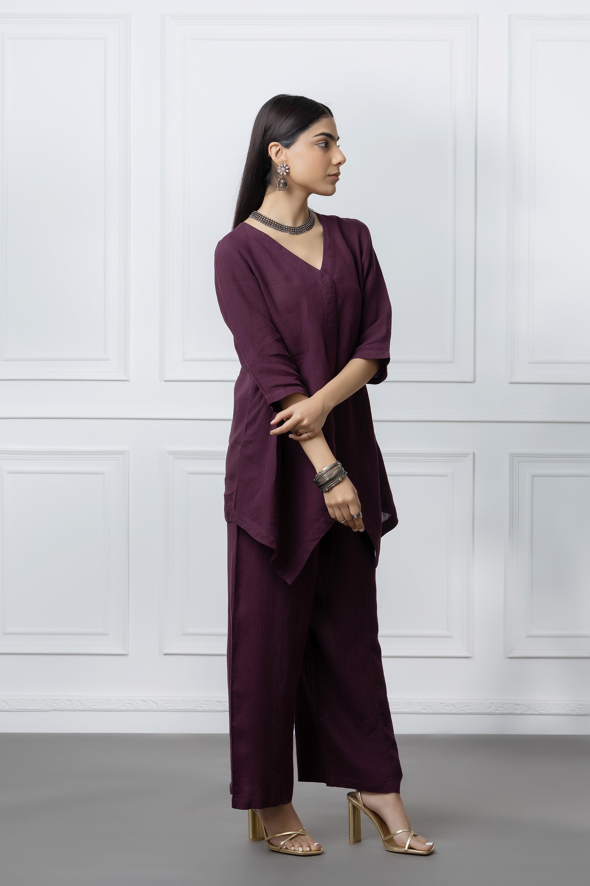 Wine Colour Linen Co-Ord Set