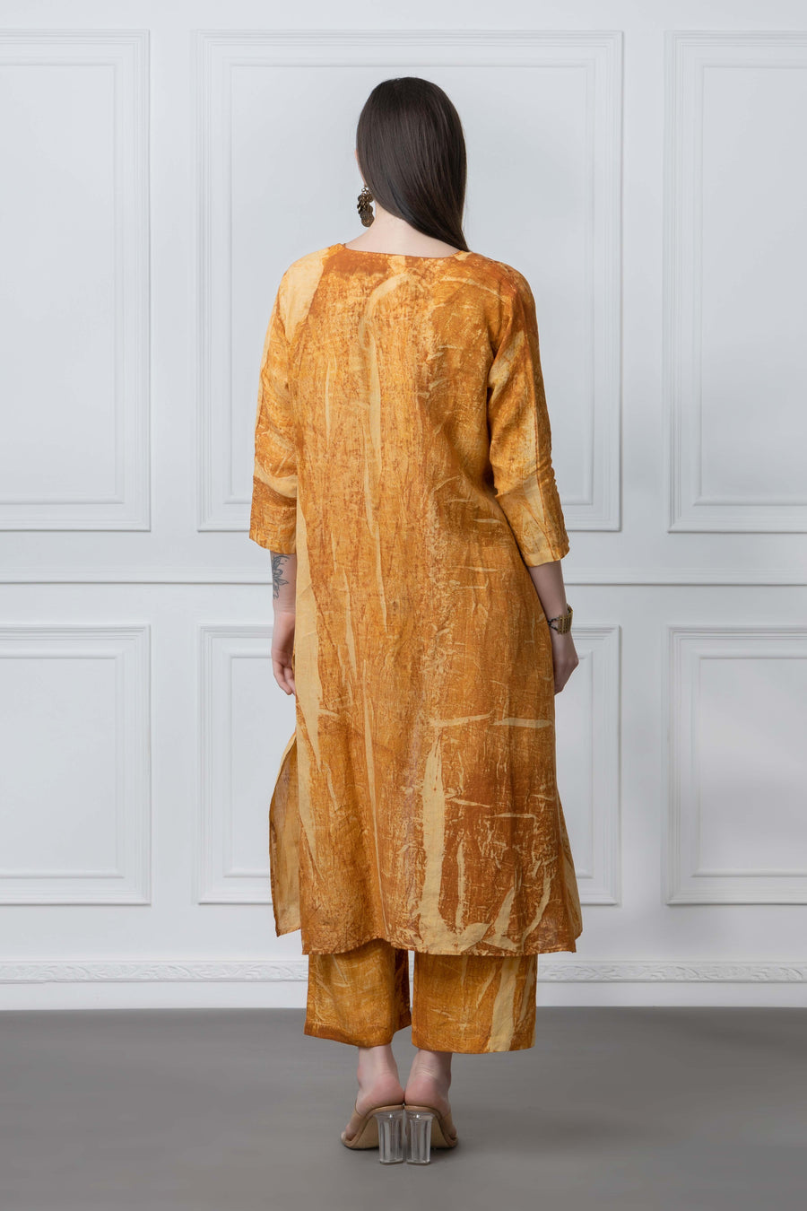 Mustard Organic Print Linen 3pc Co Ord Set