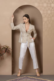 Natural/White Mixed Linen Jacket Co-Ord Set