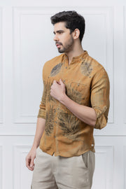 Organic Leaves Print Linen Men's Shirt